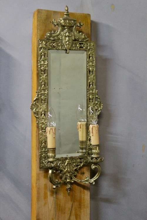 Paar Bronze Wandleuchten mit Spiegel mit 2 Leuchten