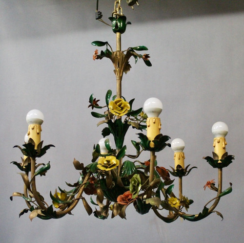 6-Arm Painted Sheet Metal Flower Chandelier