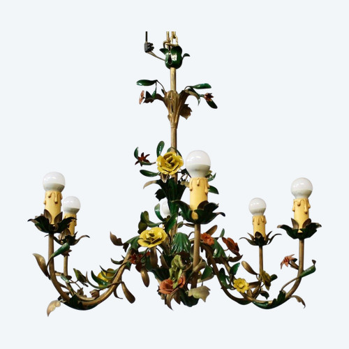 6-Arm Painted Sheet Metal Flower Chandelier