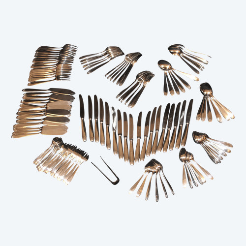 127-piece silver-plated household set from Félix frères in Toulouse, Art Deco style