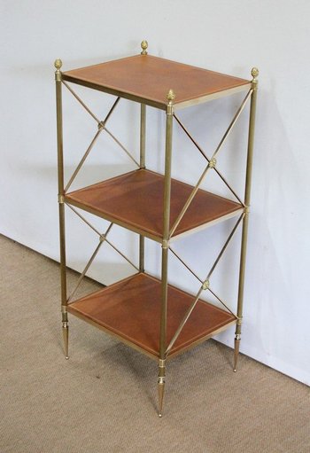  Scaffale piccolo con 3 vassoi in ottone, Maison Jansen - anni '70