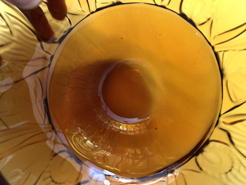 Superb ART DECO amber crystal vase signed PORTIEUX feather design 29 cm