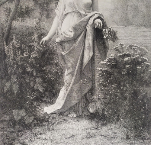Etching Flora Mythological Engraving  Nymph After Alexandre Cabanel 19th C Old Print