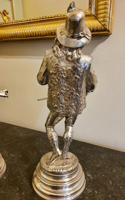 Pair of Silvered Bronze Sculptures of Abruzzo Characters_ Lalouette 19th Century Sculptor