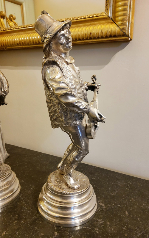 Pair of Silvered Bronze Sculptures of Abruzzo Characters_ Lalouette 19th Century Sculptor