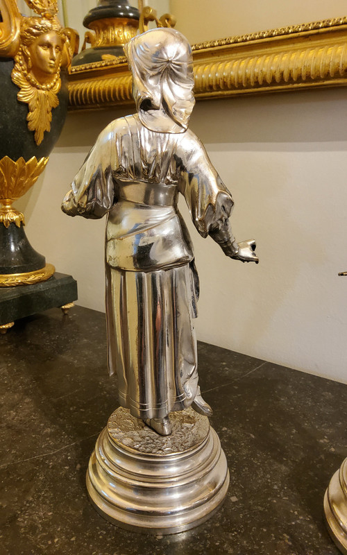 Pair of Silvered Bronze Sculptures of Abruzzo Characters_ Lalouette 19th Century Sculptor