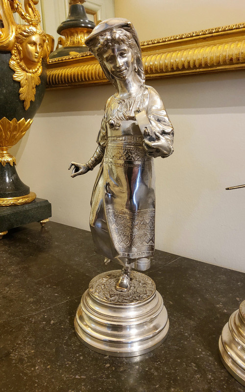 Pair of Silvered Bronze Sculptures of Abruzzo Characters_ Lalouette 19th Century Sculptor