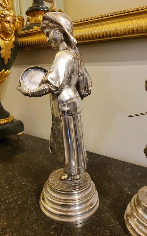 Pair of Silvered Bronze Sculptures of Abruzzo Characters_ Lalouette 19th Century Sculptor