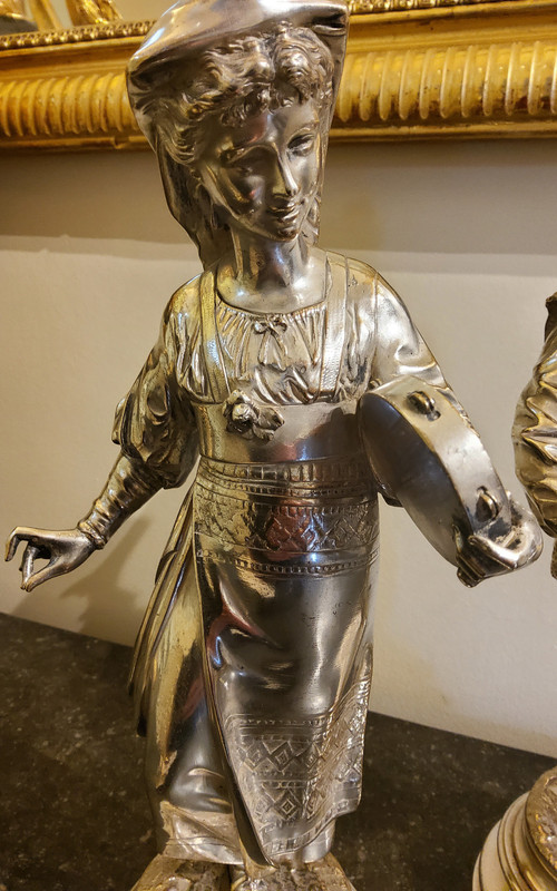 Pair of Silvered Bronze Sculptures of Abruzzo Characters_ Lalouette 19th Century Sculptor