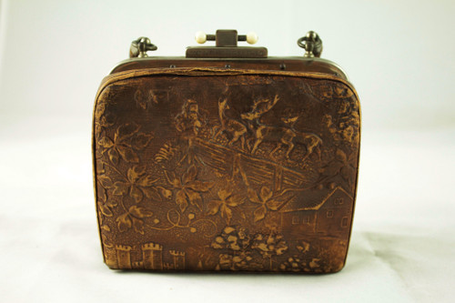 Petit sac en cuir gaufré époque Victorienne, Angleterre, fin 19ème siècle