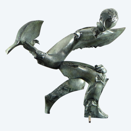 Bernard Vié (born in 1947), Bronze Statue "the Young Man and the Bird".