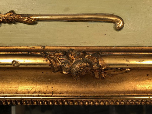 Large Louis XVI style trumeau, green lacquered wood, early 20th century gilding