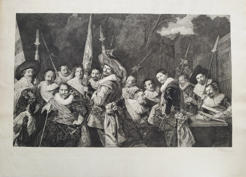 Kupferstich nach einem flämischen Gemälde von Frans Hals. Treffen der Offiziere