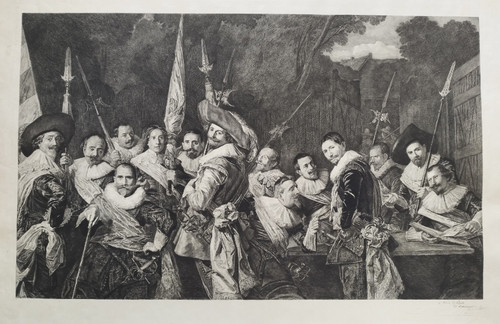Kupferstich nach einem flämischen Gemälde von Frans Hals. Treffen der Offiziere