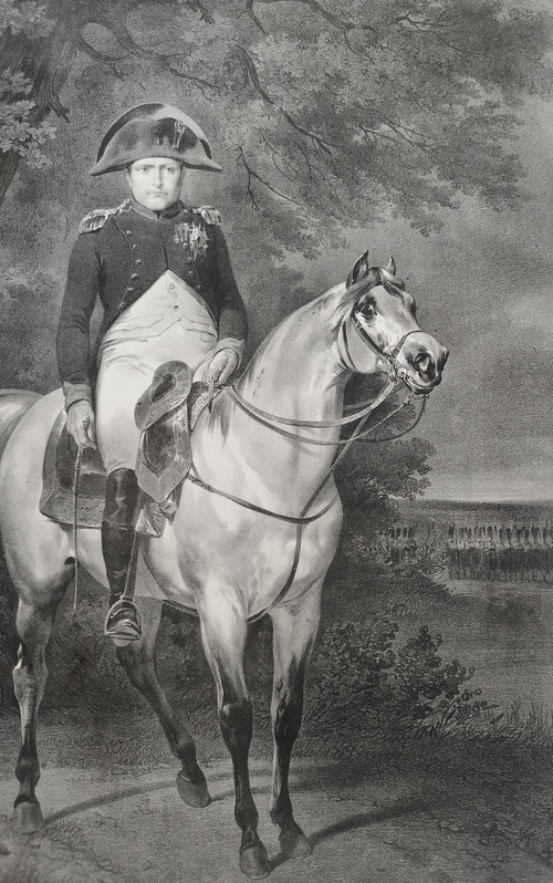 Napoleon Bonaparte zu Pferd Engelmann Lithographie nach Vernet aus dem Jahr 1820