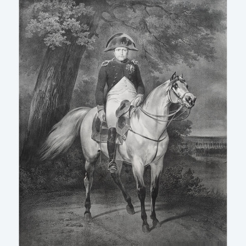 Napoleon Bonaparte zu Pferd Engelmann Lithographie nach Vernet aus dem Jahr 1820