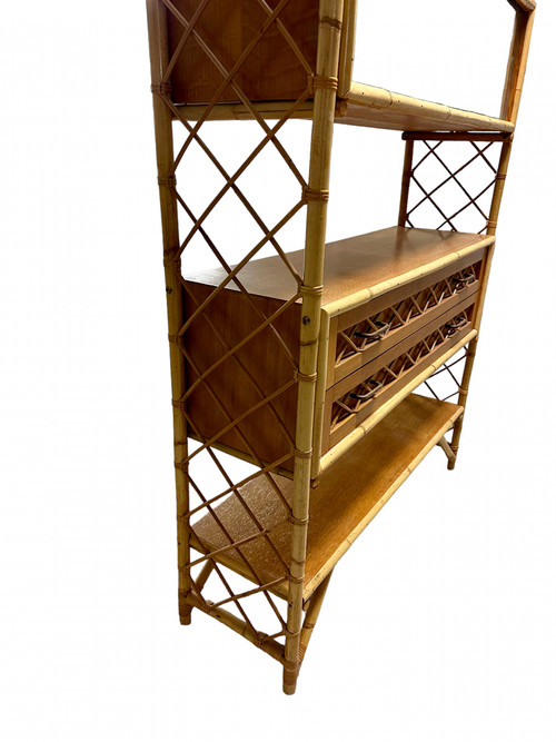 libreria vintage in rattan