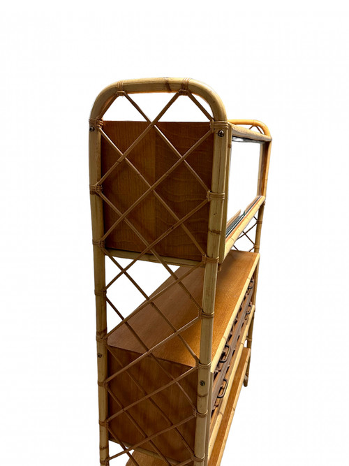 libreria vintage in rattan