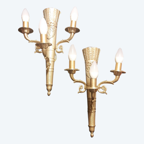Large pair of Empire-style bronze sconces