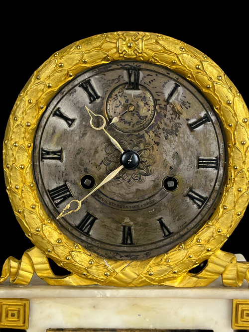 CHARLES X PERIOD CLOCK WITH ALABASTER AND GILT BRONZE THERMOMETER