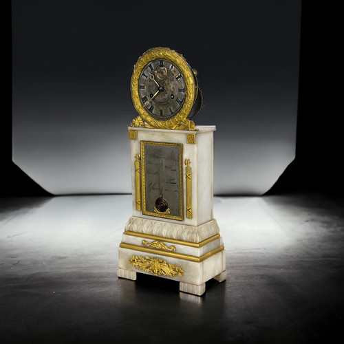 CHARLES X PERIOD CLOCK WITH ALABASTER AND GILT BRONZE THERMOMETER