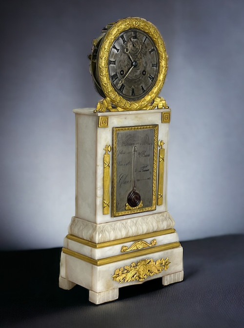 CHARLES X PERIOD CLOCK WITH ALABASTER AND GILT BRONZE THERMOMETER