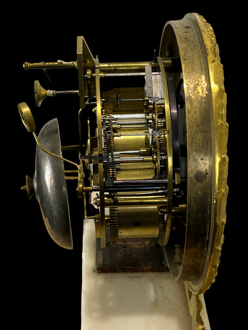 CHARLES X PERIOD CLOCK WITH ALABASTER AND GILT BRONZE THERMOMETER