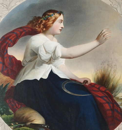 Cérès Allégorie De l'été Lithographie Aquarellée 19ème