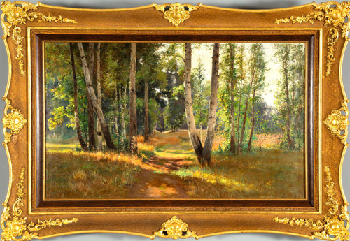 Vue d'un sous bois,  tableau daté 1901, huile sur toile de Feodor Petrovich Riznischenko (1865-1922)