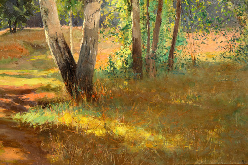 Vue d'un sous bois,  tableau daté 1901, huile sur toile de Feodor Petrovich Riznischenko (1865-1922)