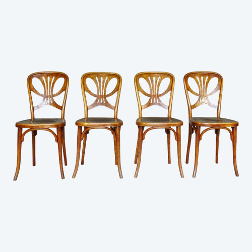 Set di 4 sedie THONET N°642, circa 1910, sedile "pivoine