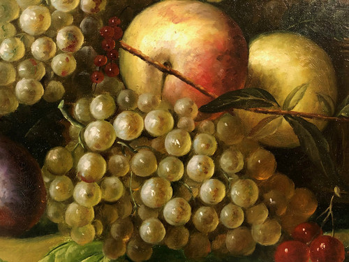 Peter Brooks. Enorme natura morta con fiori e frutta. Olio su tela 20° secolo. 2,2 m x 1,7 m