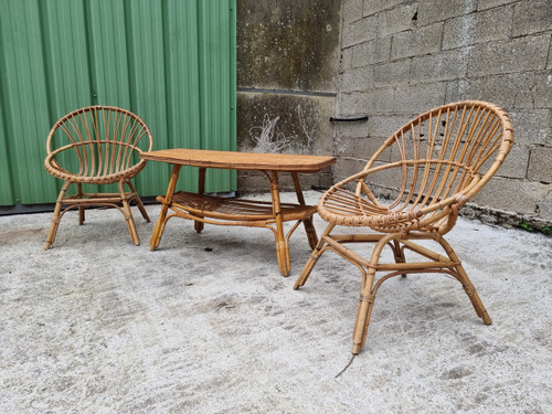 ensemble en rotin vintage 3 piéces