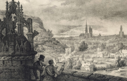 Engelmann Landscape Of Rouen Lithograph 1823 Old Print 19th C