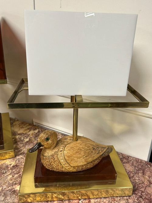 Coppia di lampade a forma di anatra in ottone e bachelite degli anni '70