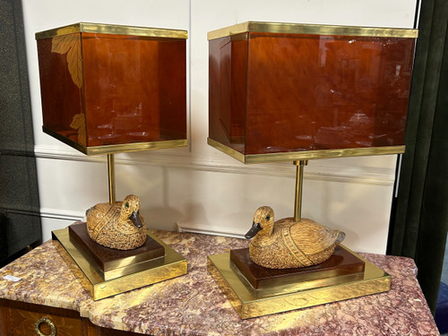 Coppia di lampade a forma di anatra in ottone e bachelite degli anni '70