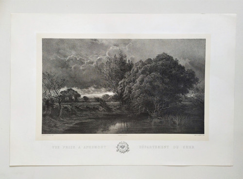 French Landscape View Of Apremont Cher Lithograph By Emile Vernier After Charles Sauvageot Old Print