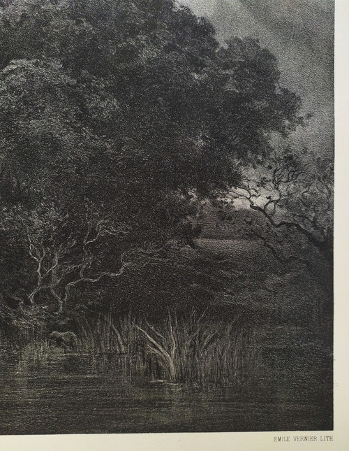 French Landscape View Of Apremont Cher Lithograph By Emile Vernier After Charles Sauvageot Old Print
