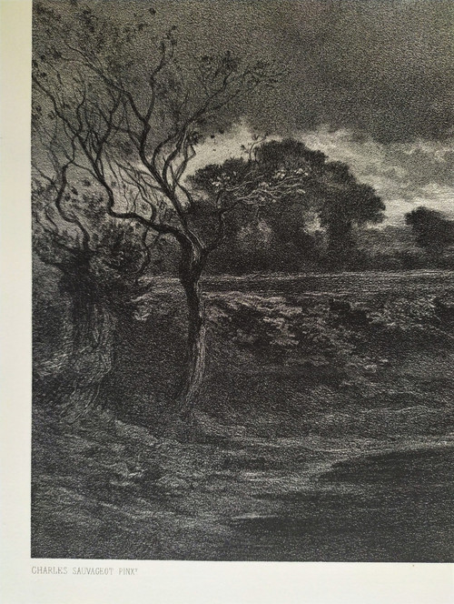 French Landscape View Of Apremont Cher Lithograph By Emile Vernier After Charles Sauvageot Old Print