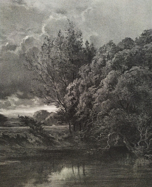 French Landscape View Of Apremont Cher Lithograph By Emile Vernier After Charles Sauvageot Old Print