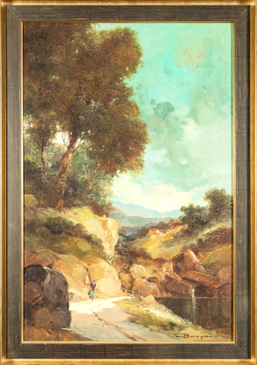 Tableau de paysage capriccio de TONI BORDIGNON (1921-), de style des Maîtres anciens