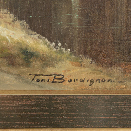 Tableau de paysage capriccio de TONI BORDIGNON (1921-), de style des Maîtres anciens