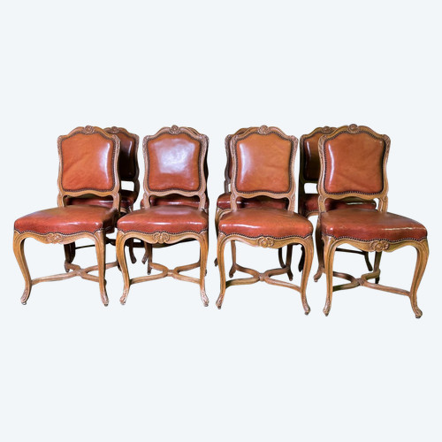 Suite Of 8 Regency Chairs In Havana Leather