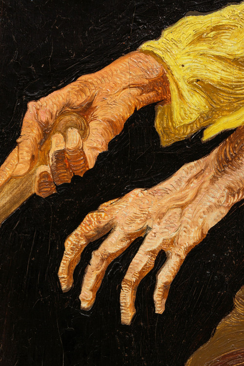 The blind man, oil on canvas by Maurice Langaskens
