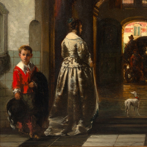 Addio, olio su tavola di Johannes Stroebel (1821-1905)