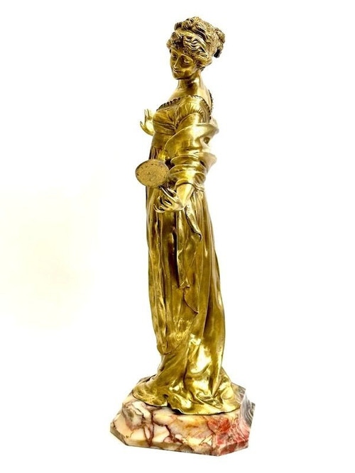 Bronzo Art Nouveau "Elegante Con Specchio"
