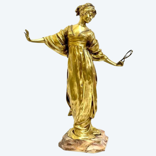 Bronzo Art Nouveau "Elegante Con Specchio"