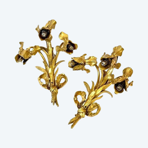 Paire d'Appliques En Bronze Art Nouveau "Aux Iris"