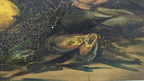 Öl auf Leinwand Stillleben mit Seeigeln und Zitronen, signiert Bouchet 1903
