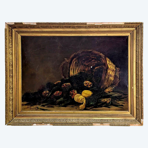 Huile Sur Toile Nature Morte Aux Oursins Et Citrons Signé Bouchet 1903